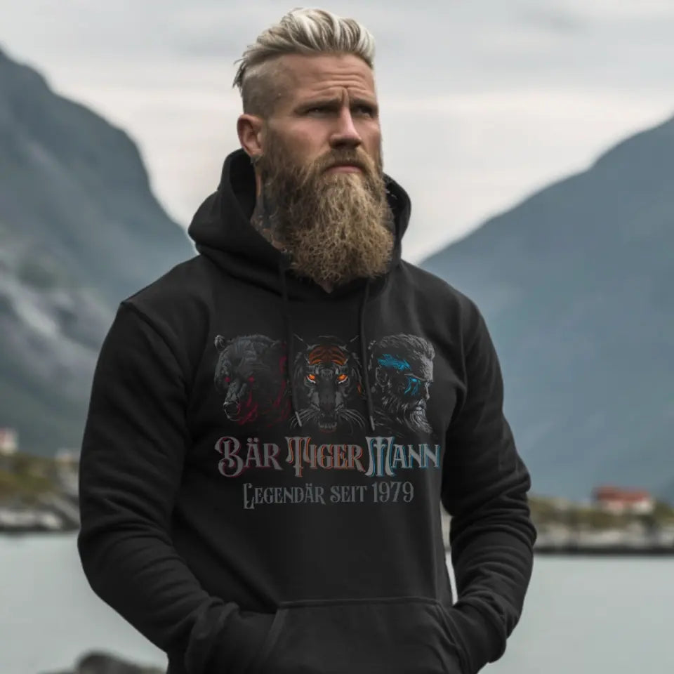 Bär Tiger Mann Bio Hoodie