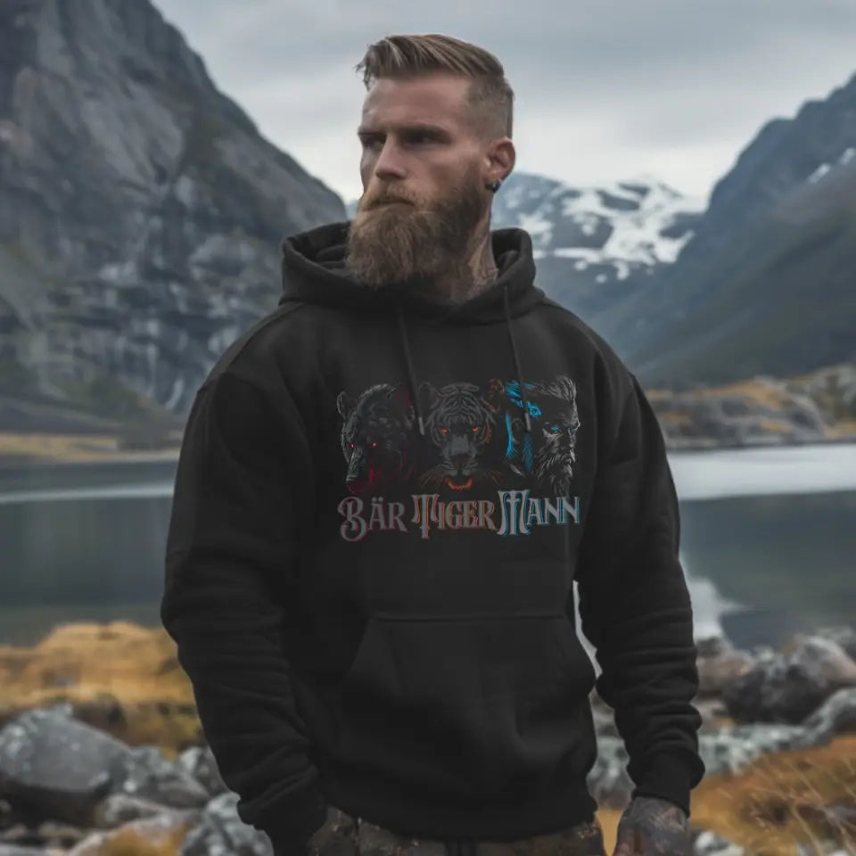 Bär Tiger Mann Bio Hoodie